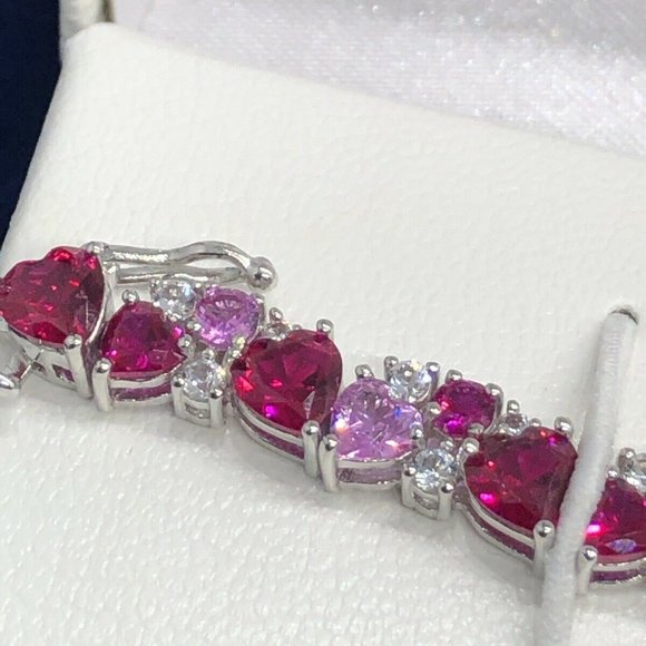 Sterling Silver Ruby, Pink & White Sapphire CLUSTER HEART BRACELET  MSRP $375 - Picture 3 of 11